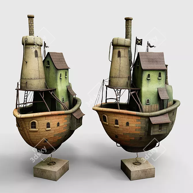 Floating Airship Diorama 3D model image 1
