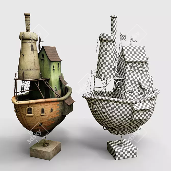 Floating Airship Diorama 3D model image 3