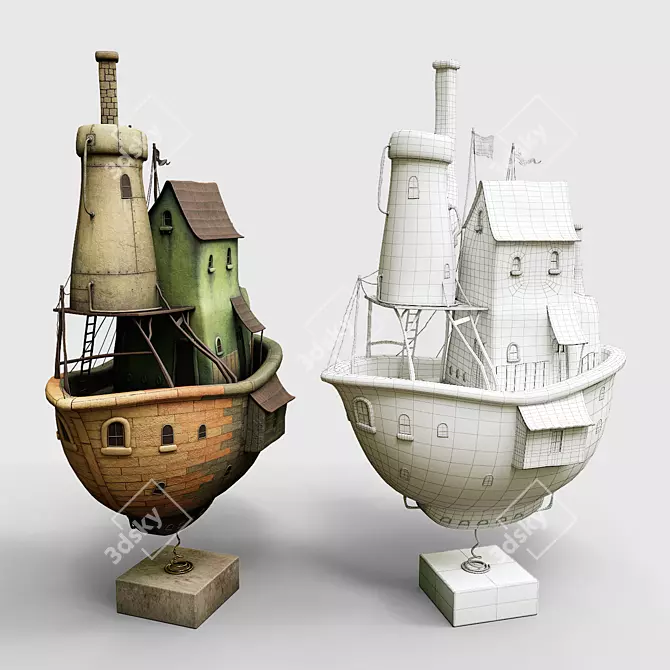 Floating Airship Diorama 3D model image 4