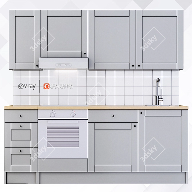 Modern Two-Tone IKEA Kitchen 3D model image 9