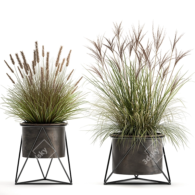 Exquisite Plant Collection: Metallic Pot Decor 3D model image 1