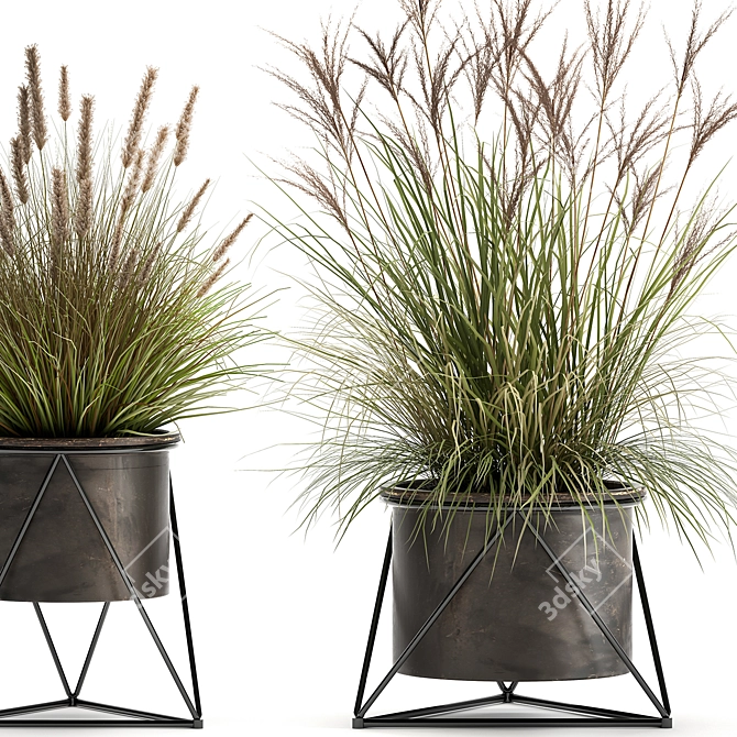 Exquisite Plant Collection: Metallic Pot Decor 3D model image 4