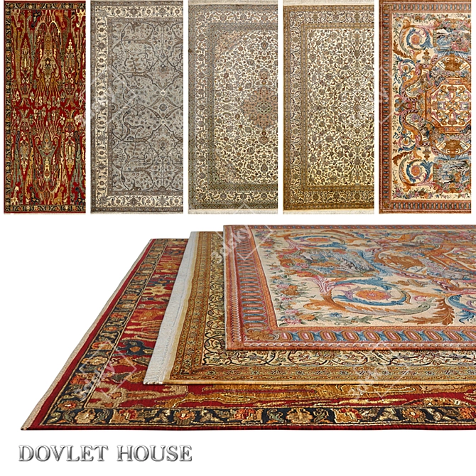 Luxurious Silk and Wool Carpets by DOVLET HOUSE - Set of 5 3D model image 1