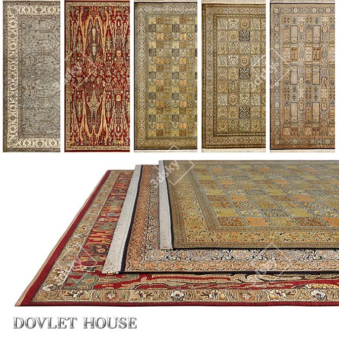 Luxurious Silk and Wool Carpets - 5 Piece Set 3D model image 1