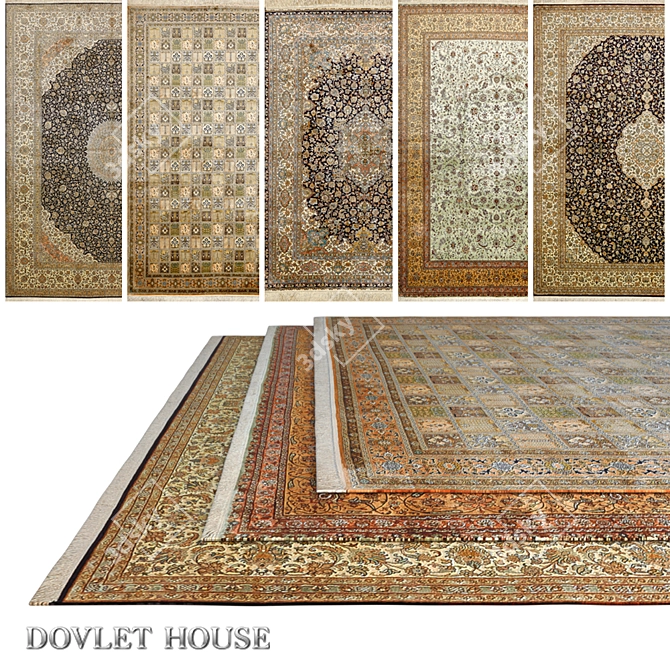 Luxury Silk Carpets by DOVLET HOUSE (5pc) 3D model image 1