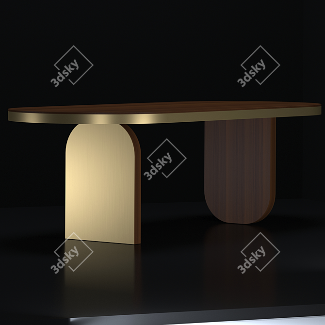 Elegant Walnut Dining Table with Aged Brass Accents 3D model image 1