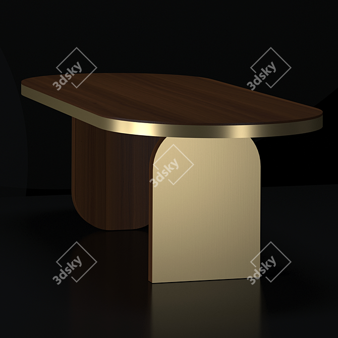 Elegant Walnut Dining Table with Aged Brass Accents 3D model image 2