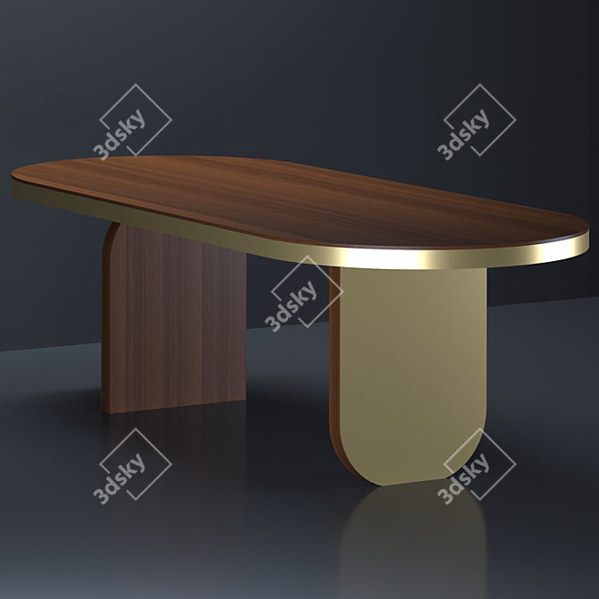 Elegant Walnut Dining Table with Aged Brass Accents 3D model image 4