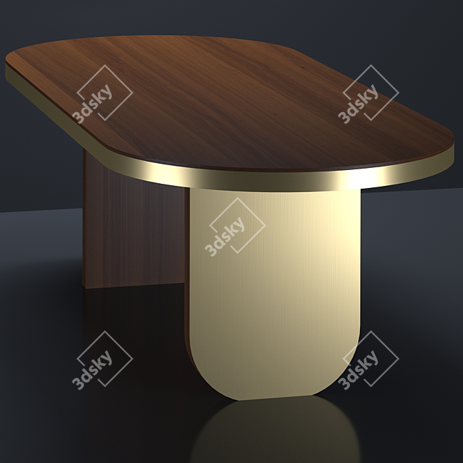 Elegant Walnut Dining Table with Aged Brass Accents 3D model image 5