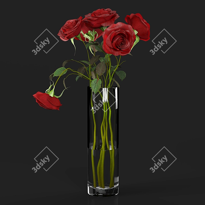 Elegant Red Rose Bouquet 3D model image 5