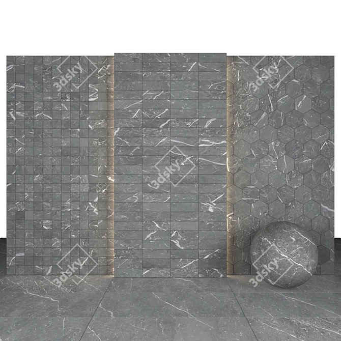 Elegant Florence Gray Marble Tiles 3D model image 2