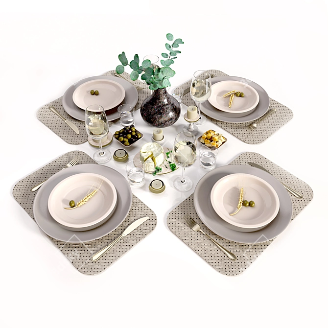 Elegant Dining Table Set 3D model image 1