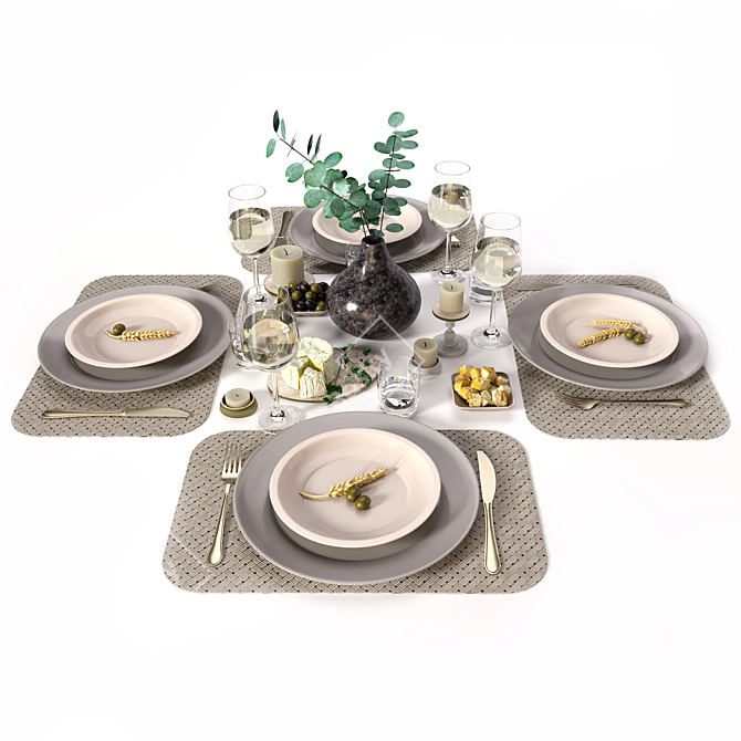 Elegant Dining Table Set 3D model image 3