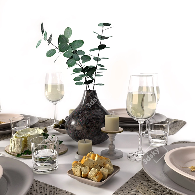 Elegant Dining Table Set 3D model image 4