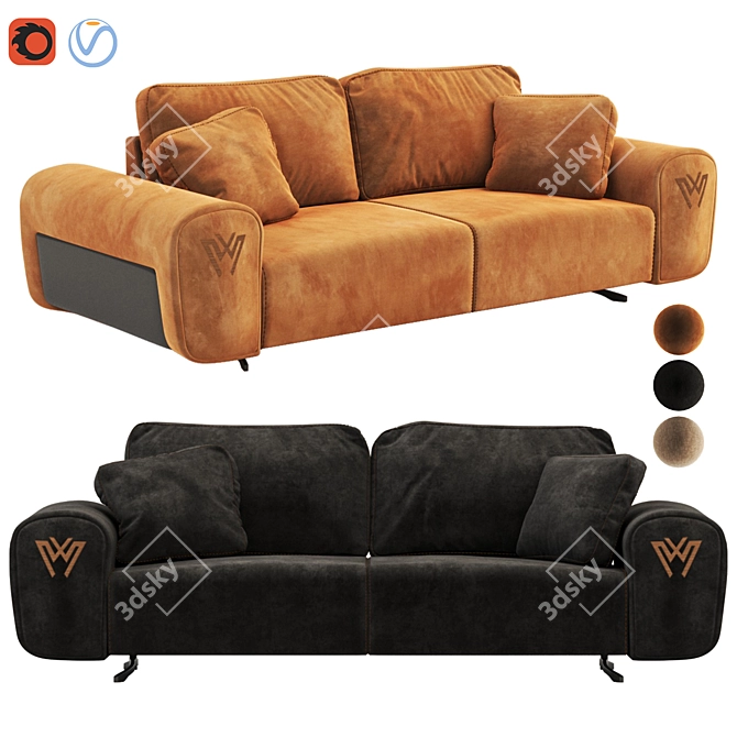 Misis Elegant Three-Seater Sofa 3D model image 1