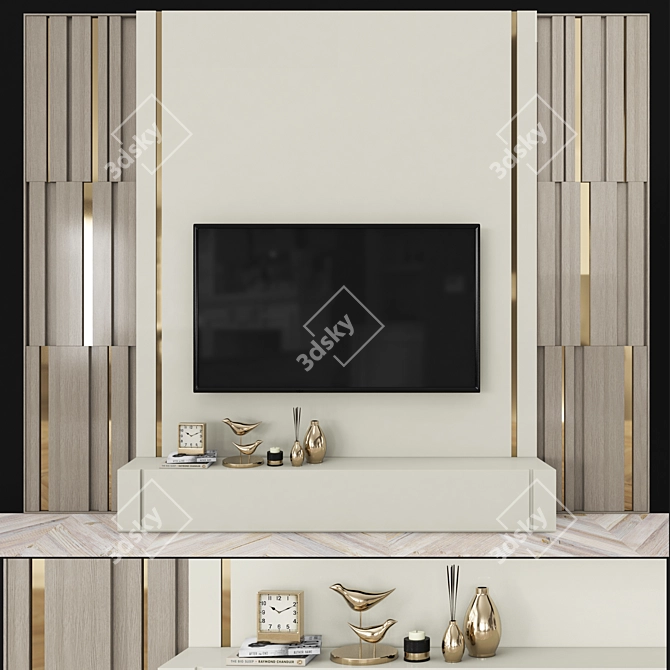 Modern TV Wall Set - Sleek Design for 65 inch TVs 3D model image 1