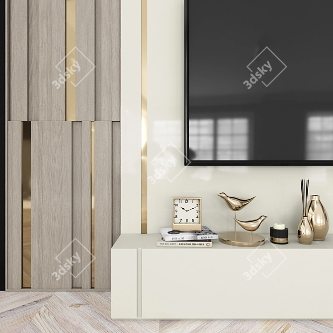 Modern TV Wall Set - Sleek Design for 65 inch TVs 3D model image 2