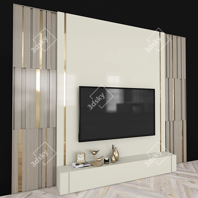 Modern TV Wall Set - Sleek Design for 65 inch TVs 3D model image 3