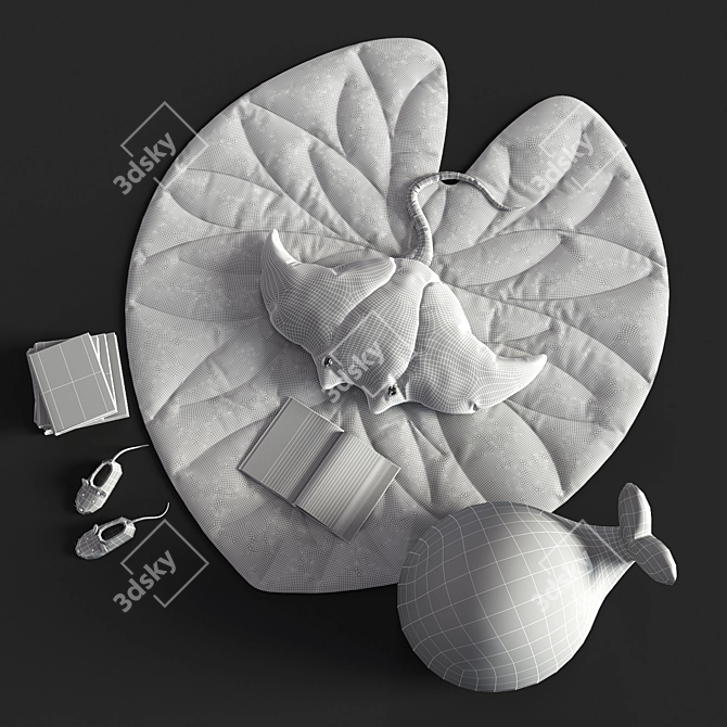 Nursery Decor Set: Leaf Rug, Stingray Pillow, Moby Floor Lamp 3D model image 5