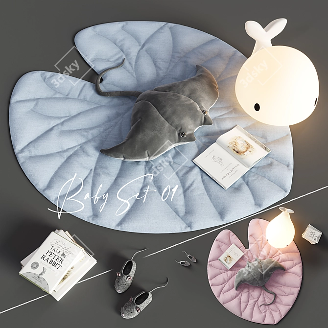 Nursery Decor Set: Leaf Rug, Stingray Pillow, Moby Floor Lamp 3D model image 6