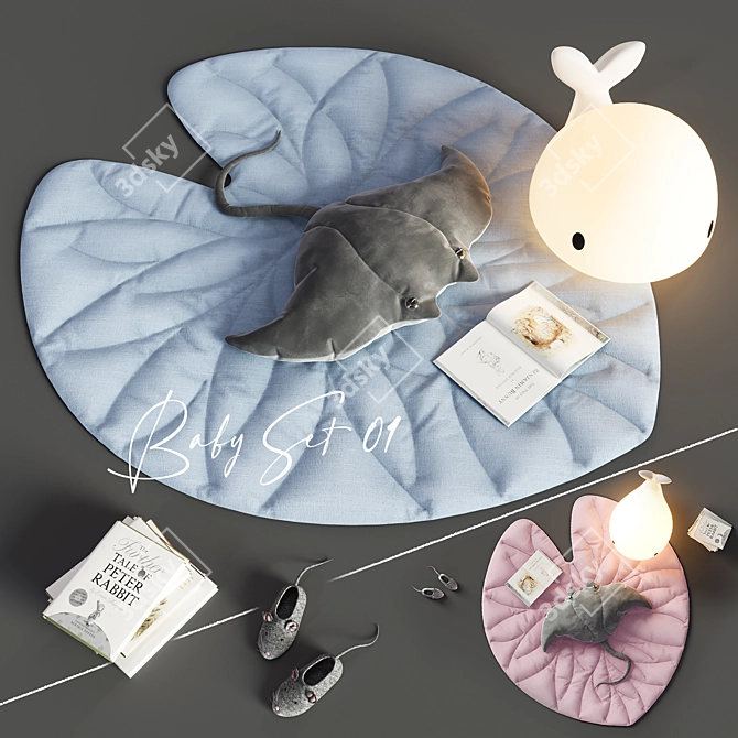 Nursery Decor Set: Leaf Rug, Stingray Pillow, Moby Floor Lamp 3D model image 9