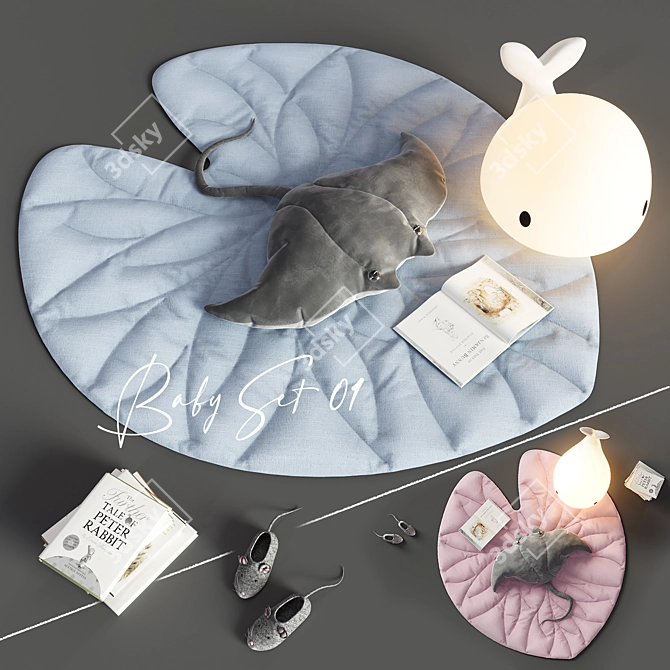 Nursery Decor Set: Leaf Rug, Stingray Pillow, Moby Floor Lamp 3D model image 11