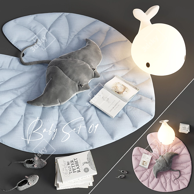 Nursery Decor Set: Leaf Rug, Stingray Pillow, Moby Floor Lamp 3D model image 12