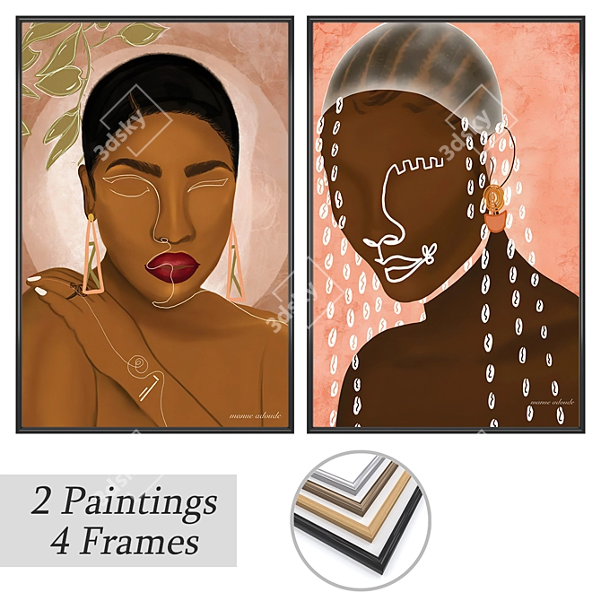 Elegant Wall Art Set with Frame Options 3D model image 1