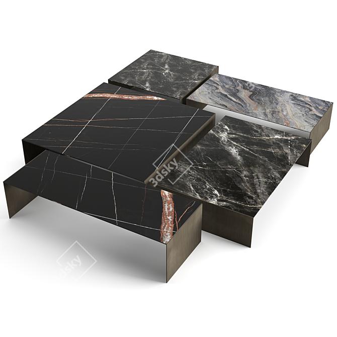 Luxury Marble Coffee Table Set 3D model image 1