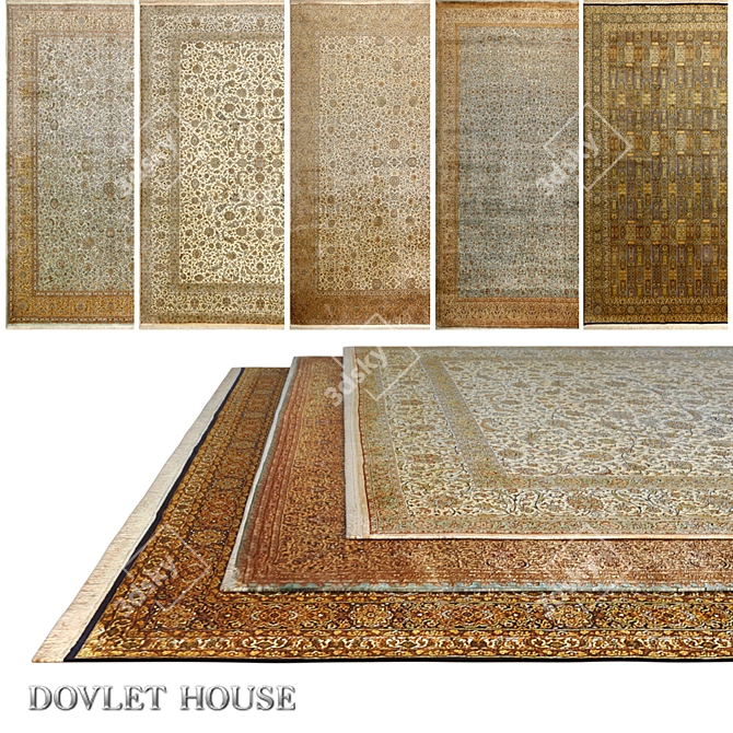 Luxurious Silk Carpets - 5 Pieces 3D model image 1