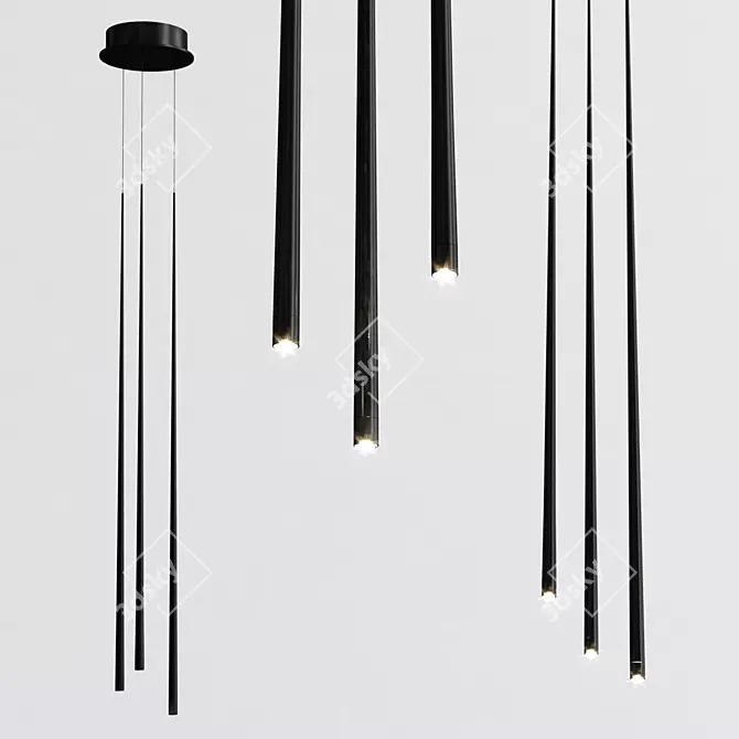 Sleek Black Multi-Light Pendant 3D model image 1