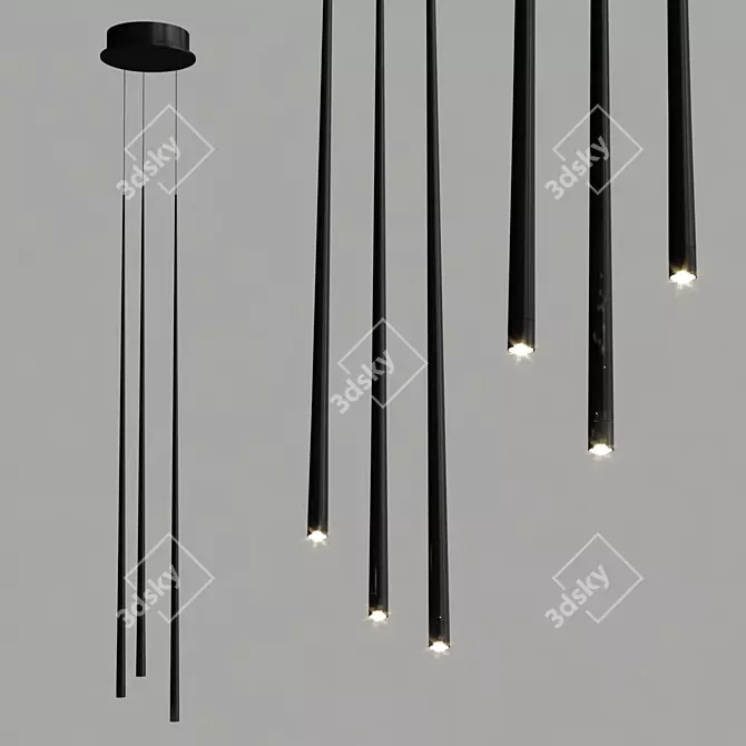 Sleek Black Multi-Light Pendant 3D model image 2