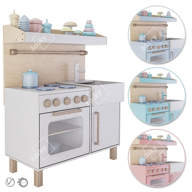 Modern Kids Play Kitchen 3D model image 1