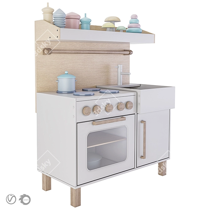 Modern Kids Play Kitchen 3D model image 2