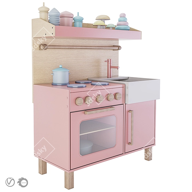 Modern Kids Play Kitchen 3D model image 3