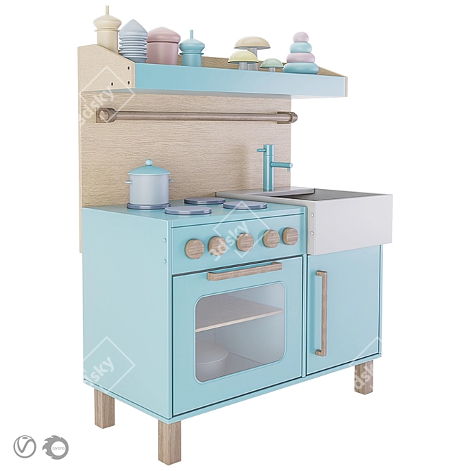 Modern Kids Play Kitchen 3D model image 4