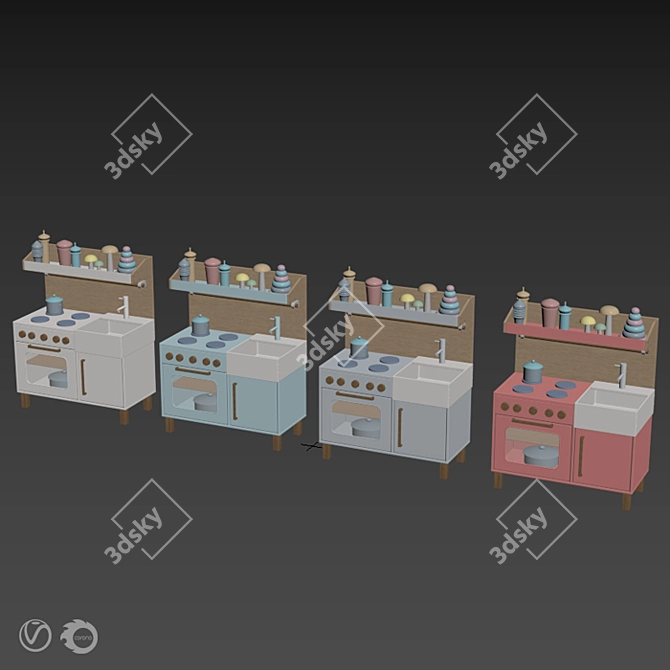 Modern Kids Play Kitchen 3D model image 7