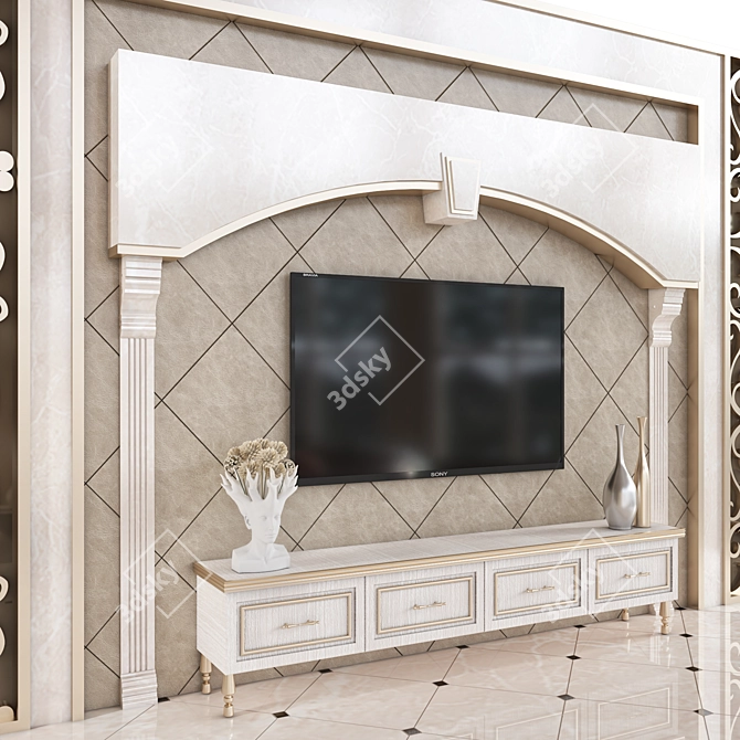 Adjustable TV Wall with Decor 3D model image 2