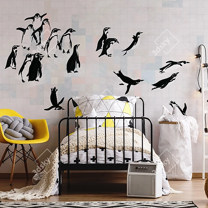 Playful Penguins: Vinyl Wallpaper Collection 3D model image 3