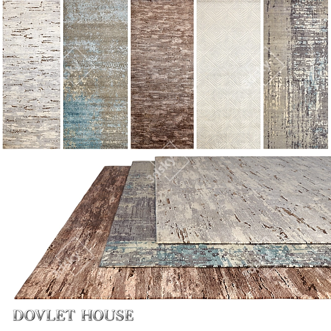 Title: DOVLET HOUSE Silk & Wool Carpets (5 Pieces) 3D model image 1