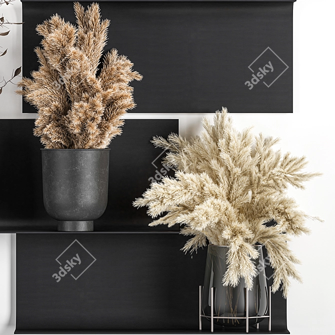 Rustic Reed Bouquet & Iron Planter 3D model image 3