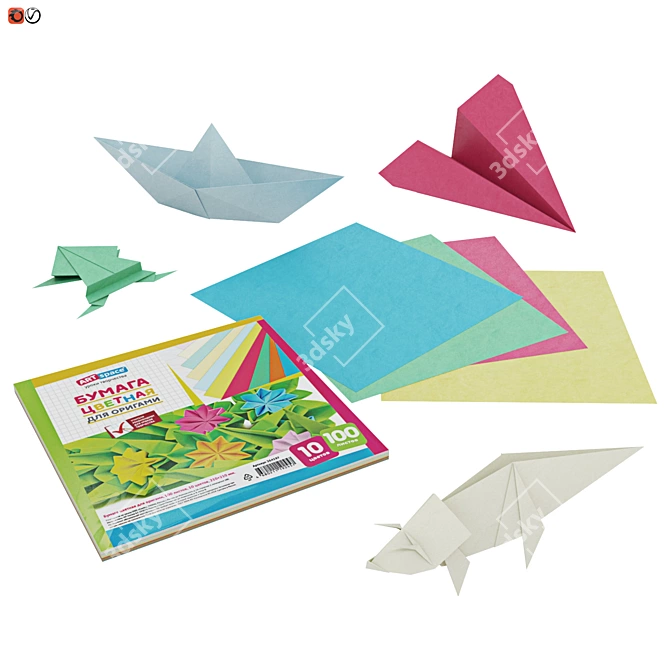 Colorful Origami Set: 4 Paper Figures 3D model image 1