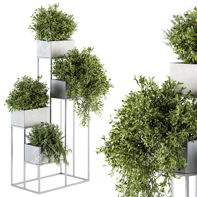 Modern Silver Plant Stand Set 3D model image 1