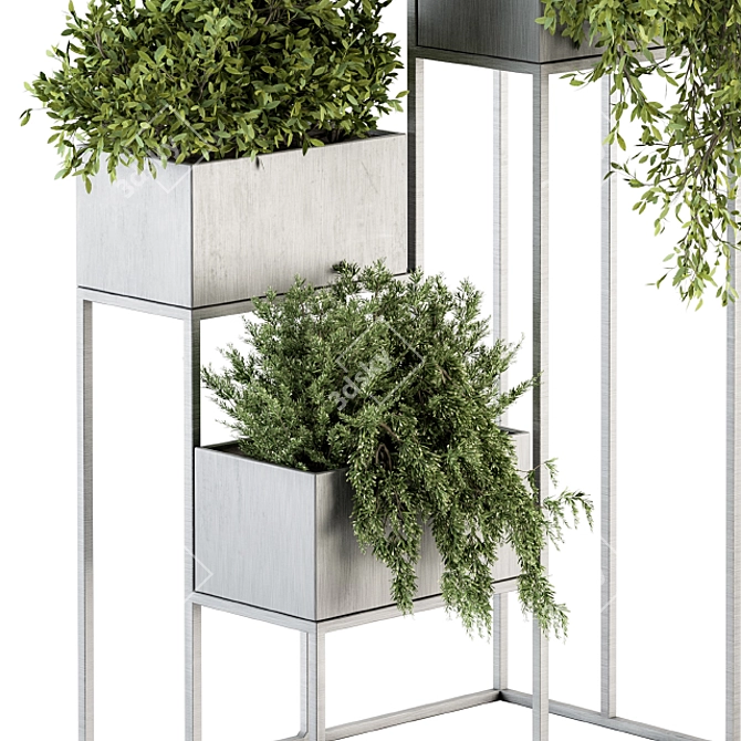 Modern Silver Plant Stand Set 3D model image 3