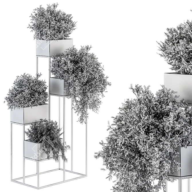 Modern Silver Plant Stand Set 3D model image 5