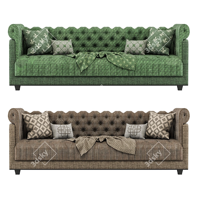 Classic Chester Sofa: Brown & Green | PBR Textured | 3D Model 3D model image 1