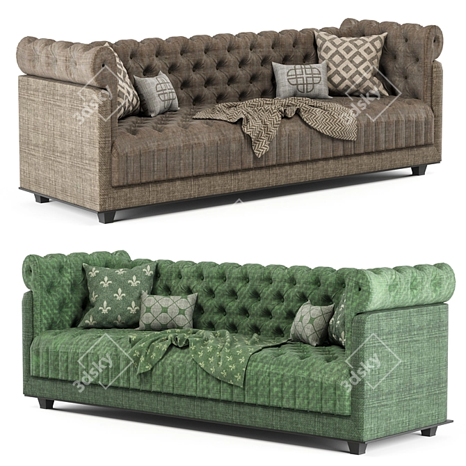 Classic Chester Sofa: Brown & Green | PBR Textured | 3D Model 3D model image 2