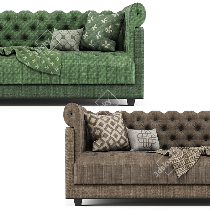 Classic Chester Sofa: Brown & Green | PBR Textured | 3D Model 3D model image 3