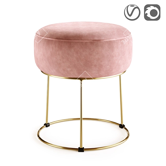 Velvet Gold Pouf, Luxore 3D model image 1