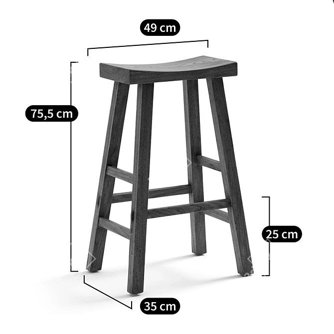 Asayo Solid Elm Bar Stool: Asian-Inspired, Natural Finish 3D model image 3